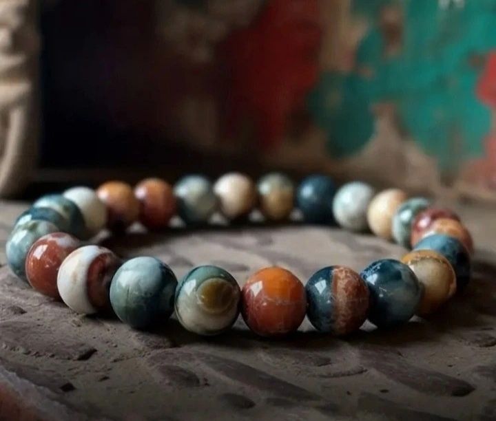 Pulseira elástica de contas de ágata indiana