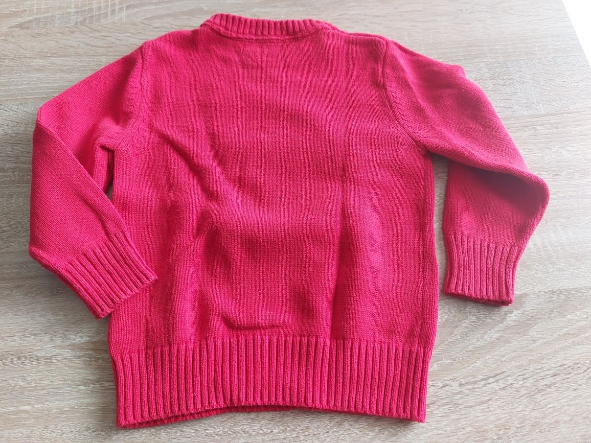Sweter czerwony H&M z cekinami, dinozaur, 104