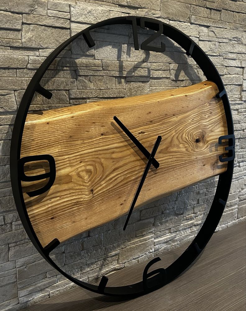 Zegar w stylu loft z drewna dębu - średnica 60 cm