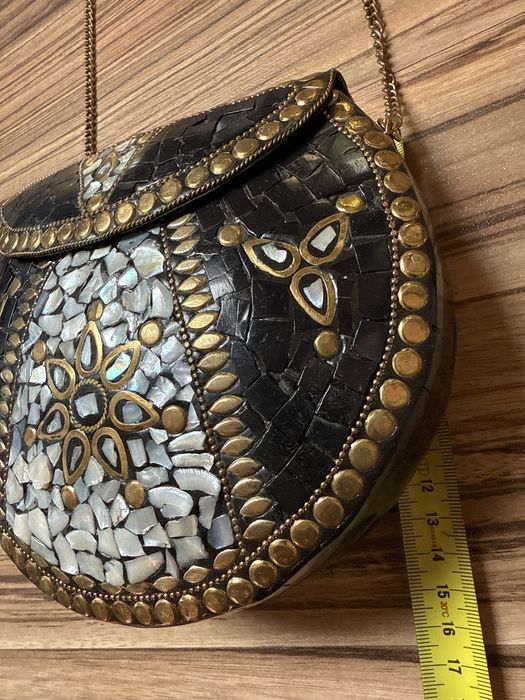 Manufaktura recznie wykonana torebka z mosiądzu i masy perlowej