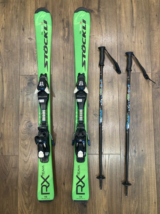 Narty Stockli 110cm plus kijki (stan bardzo dobry)