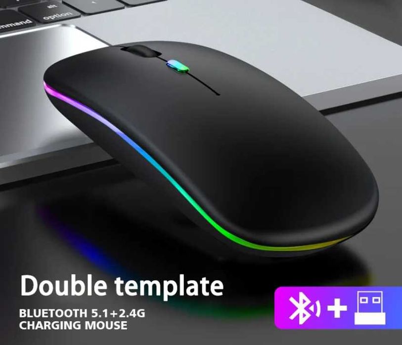Беспроводная мышь Bluetooth 5.2 + 2.4 Гц с RGB подсветкой Black mat