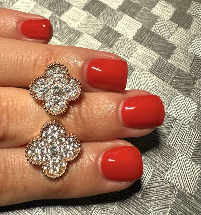 Van Cleef клевер сережки,серьги с камнями,красное золото Ван Клиф