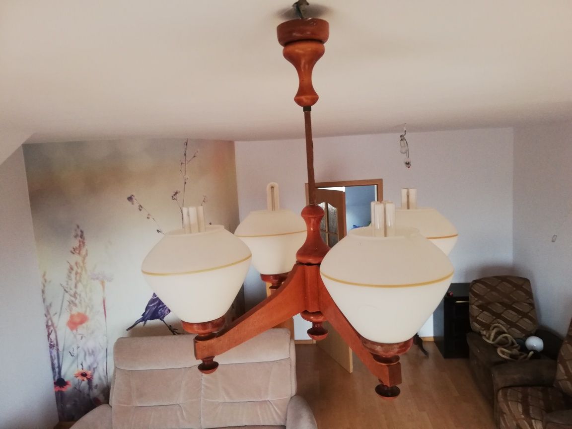 Żyrandol/lampa drewniana PRL