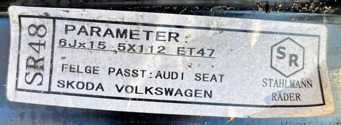 6Jx15 5x112 ET47 komplet oryginalnych felg stalowych Volkswagen