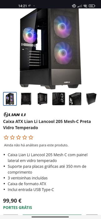 Caixa ATX Lian Li Lancool 205 Mesh-C Preta Vidro Temperado