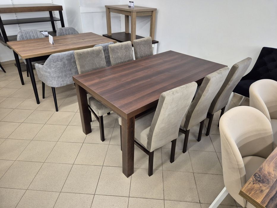 Nowy zestaw, stół 160/240/90 + 6 krzeseł, ciemny orzech