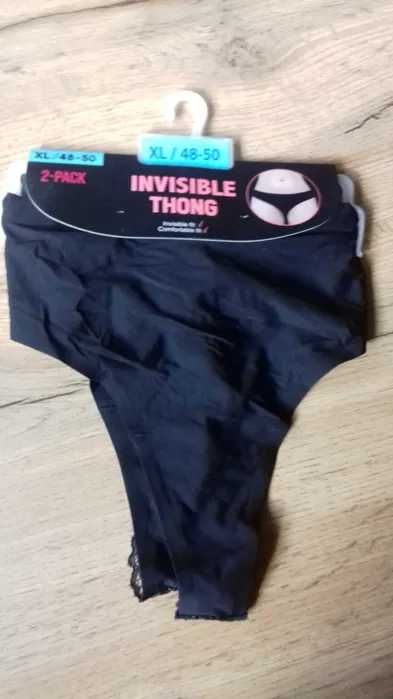 Majtki damskie stringi czarne + koronka XL 2 sztuki