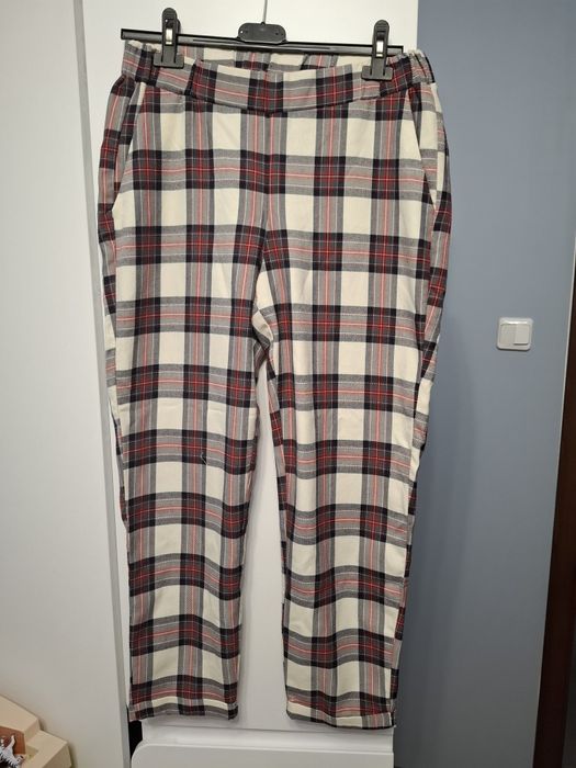 Spodnie w kratę Primark M damskie czerwono beżowe