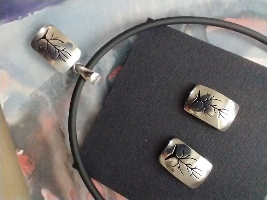 Komplet wisior kolczyki srebro 925 rękodzieło artystyczne