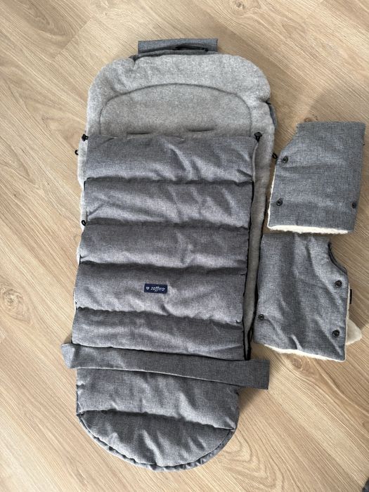 Śpiwór do wózka Zaffiro iGROW 2.0 Wełna Premium Melanż Szary + Mufka
