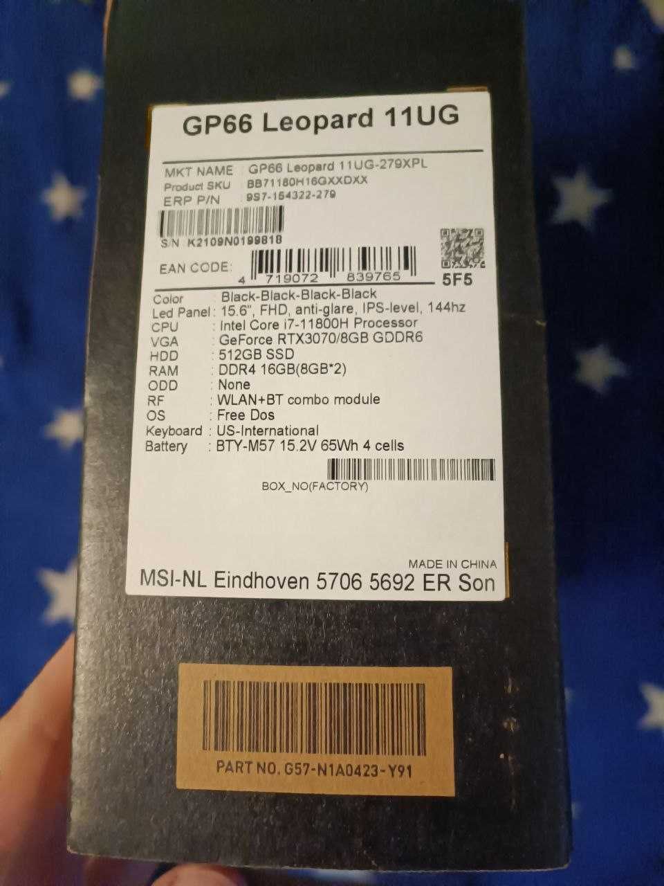 MSI Leopard GP-66 11UG RTX 3070 i7-11800H 16GB