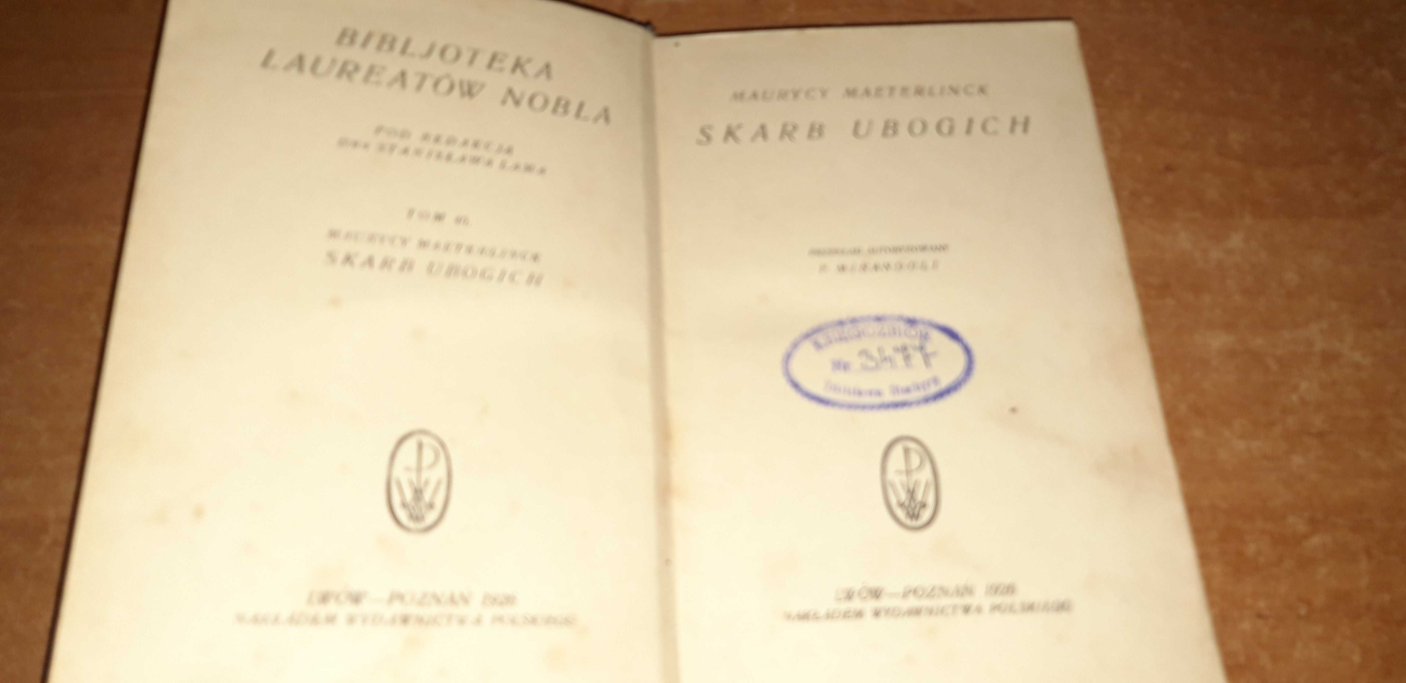 SKARB  UBOGICH -M. MAETERLINCK- Lwów-P-ń1926 opr. Bibl. L.  Nobla