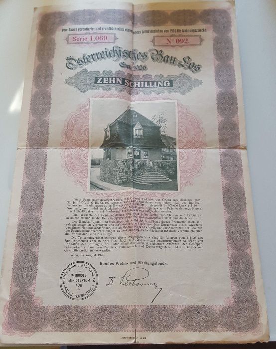 Österr Bau-Los, 10 Schilling 1926