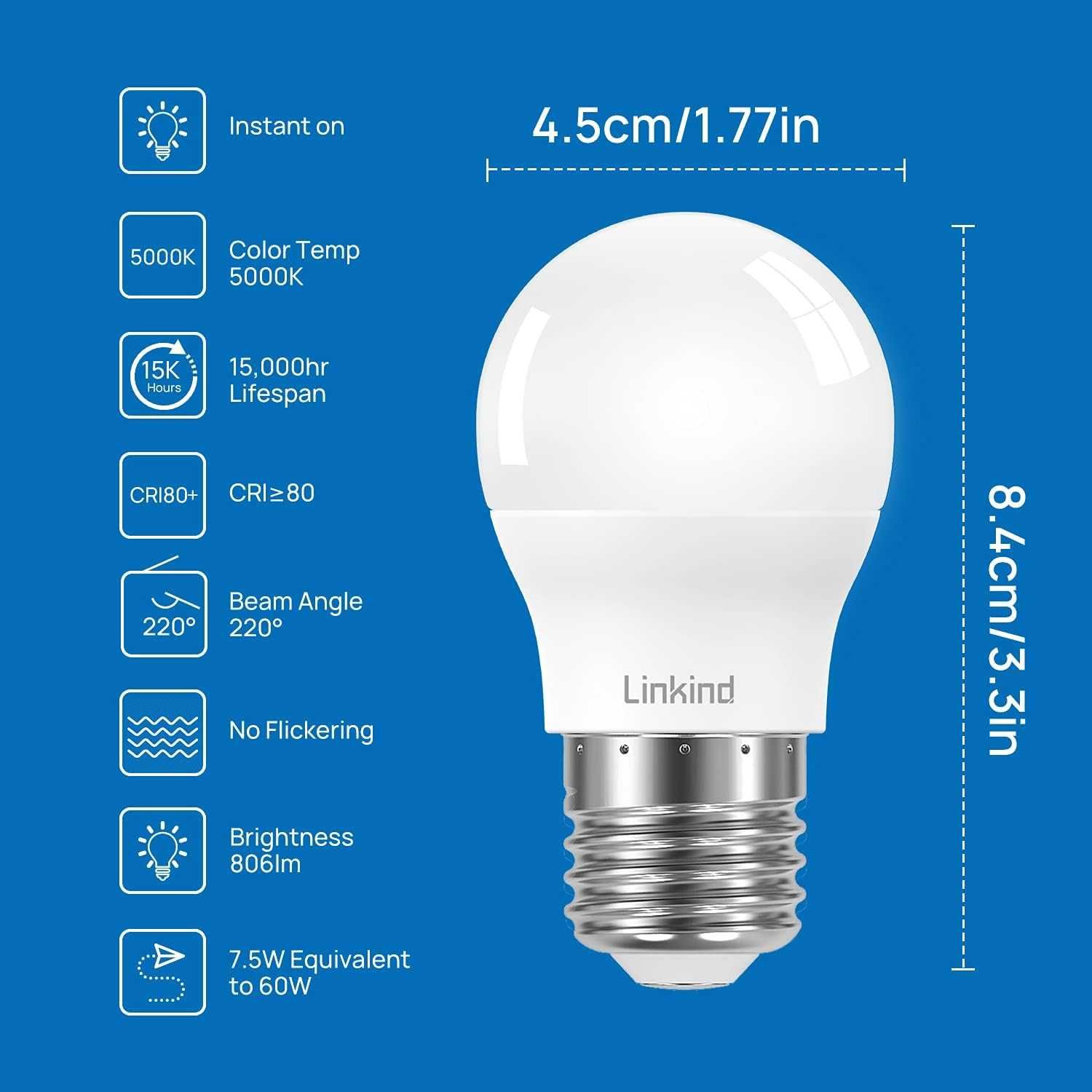 Żarówka LED E27 P45 7,5W, 860lm 5000K światło dzienne Linkind spm89