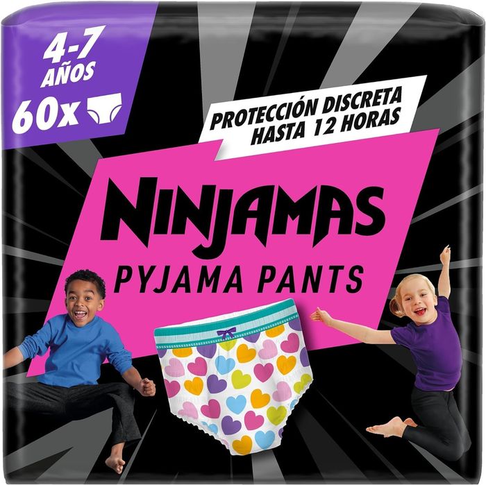 DODOT Ninjamas Fralda com corações, 60 fraldas 4-7 anos, 17 kg-30 kg