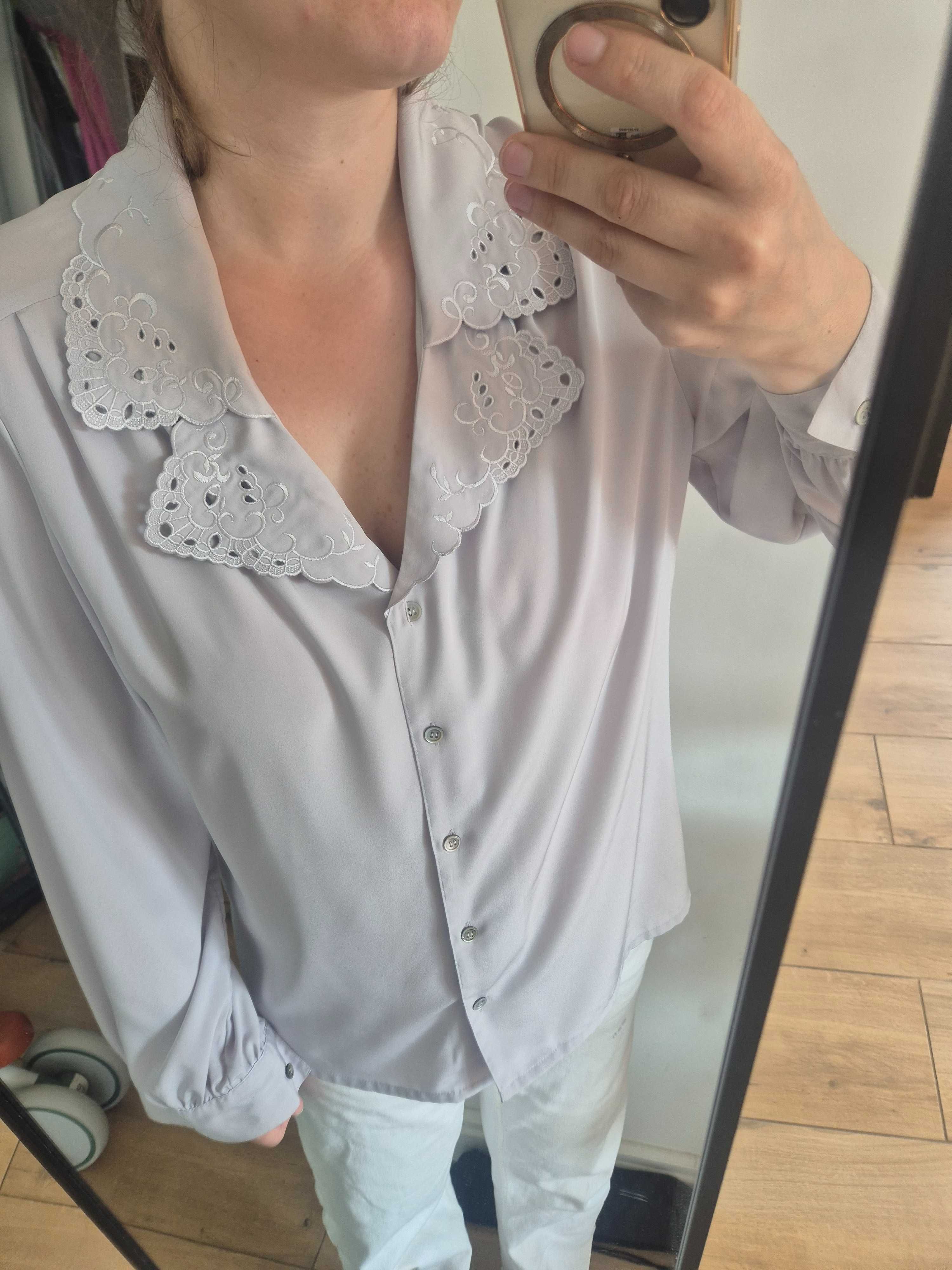 Koszula szara srebrna z haftem elegancka wizytowa oversize 44/XXL