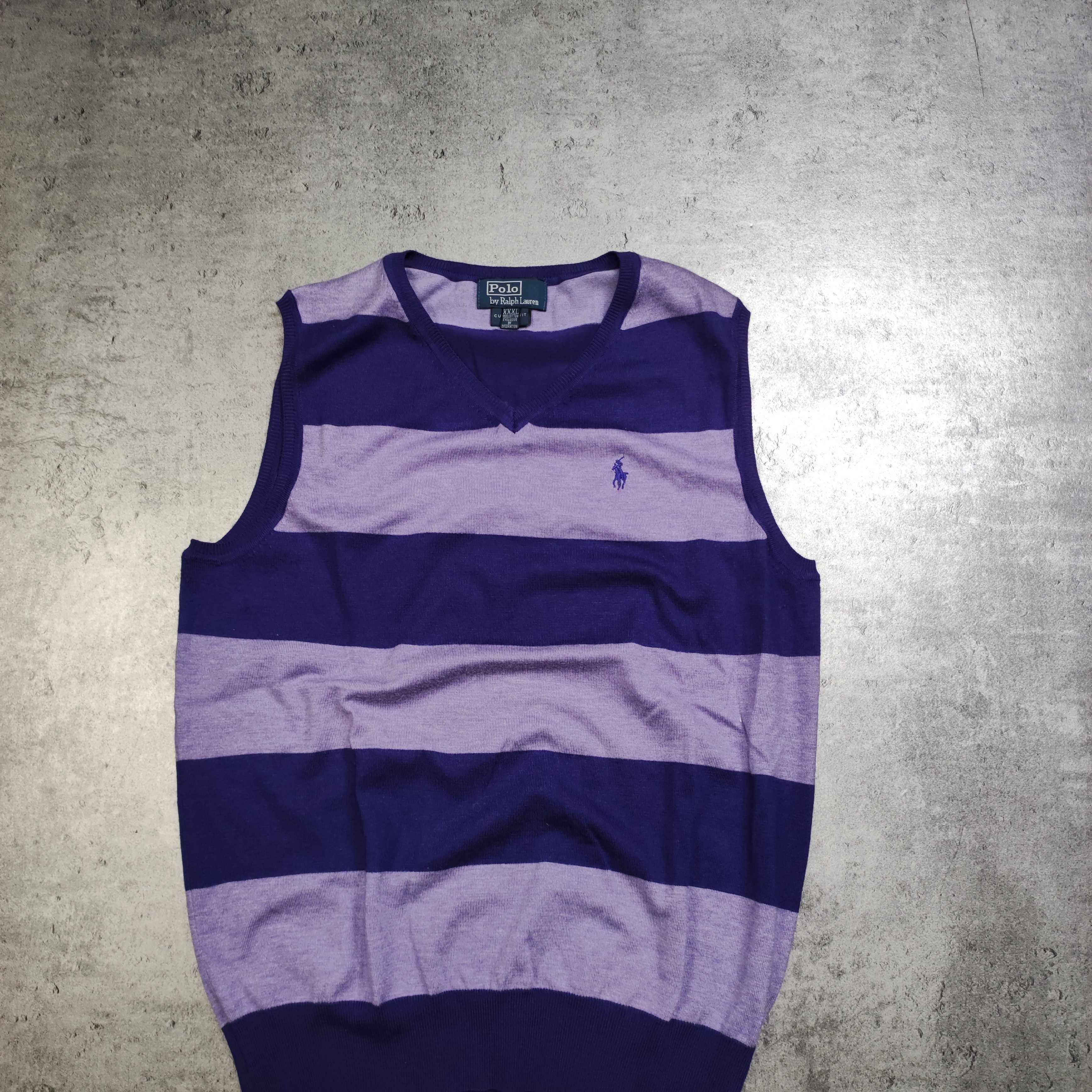 MĘSKA PREMIUM Designer Kamizelka Polo Ralph Lauren Paski Sweter Fiolet