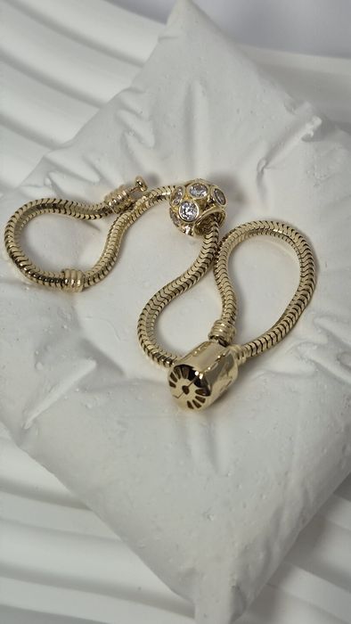 Nowy złoty charms do bransoletki typu Pandora kulka cyrkonie 585