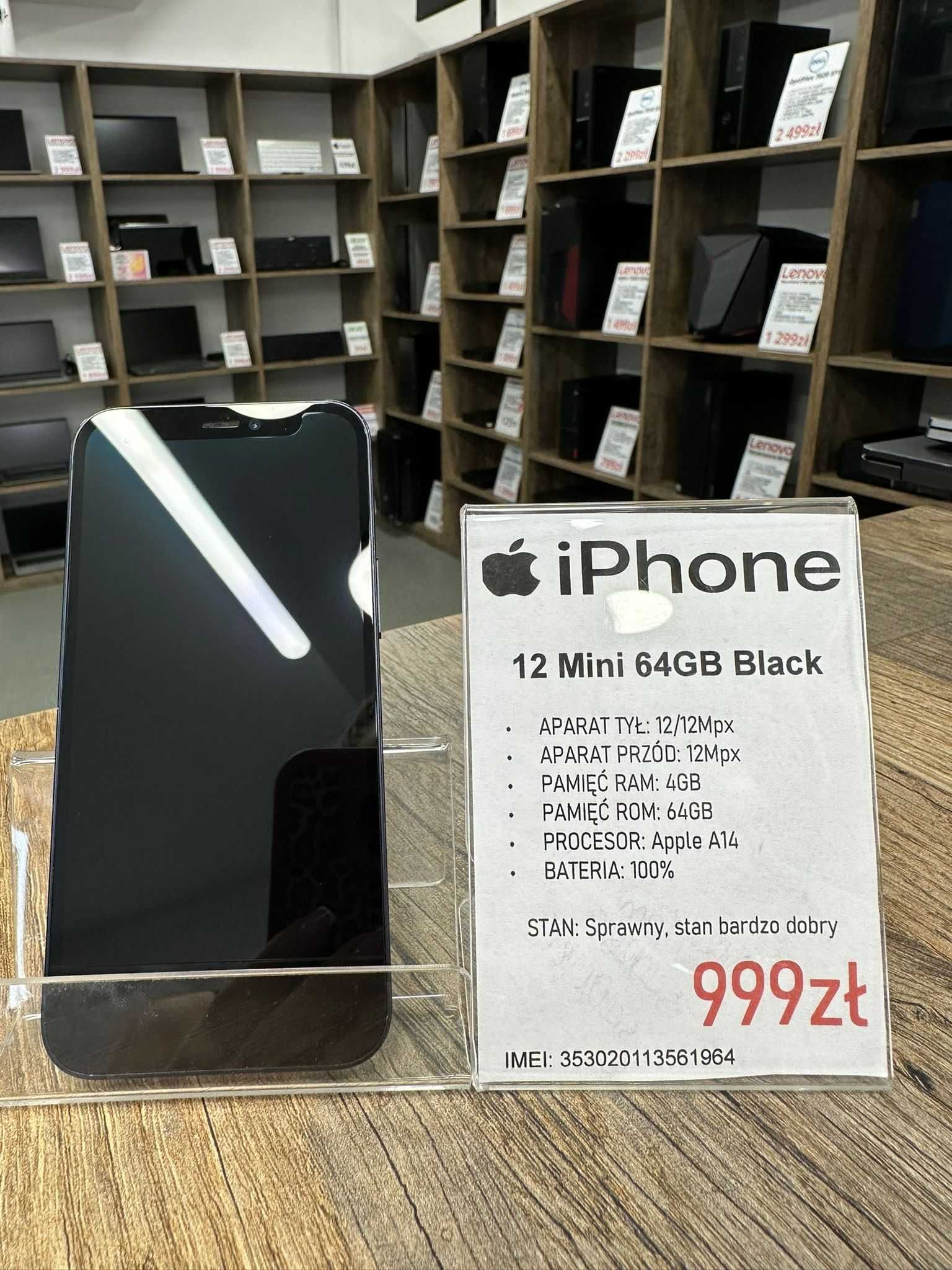 Smartfon Telefon Apple iPhone 12 mini 64GB Black stan bdb gwarancja