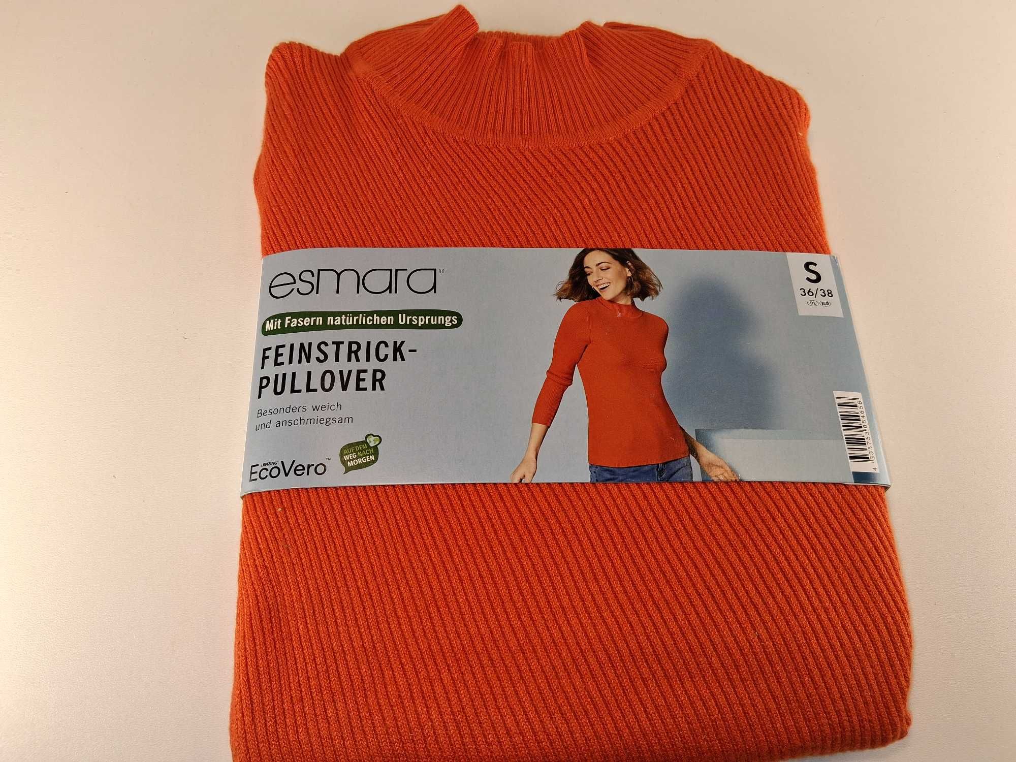 A073 Esmara Damski Sweter FinstickPullover Pomarańczowy S 36/38EcoVero
