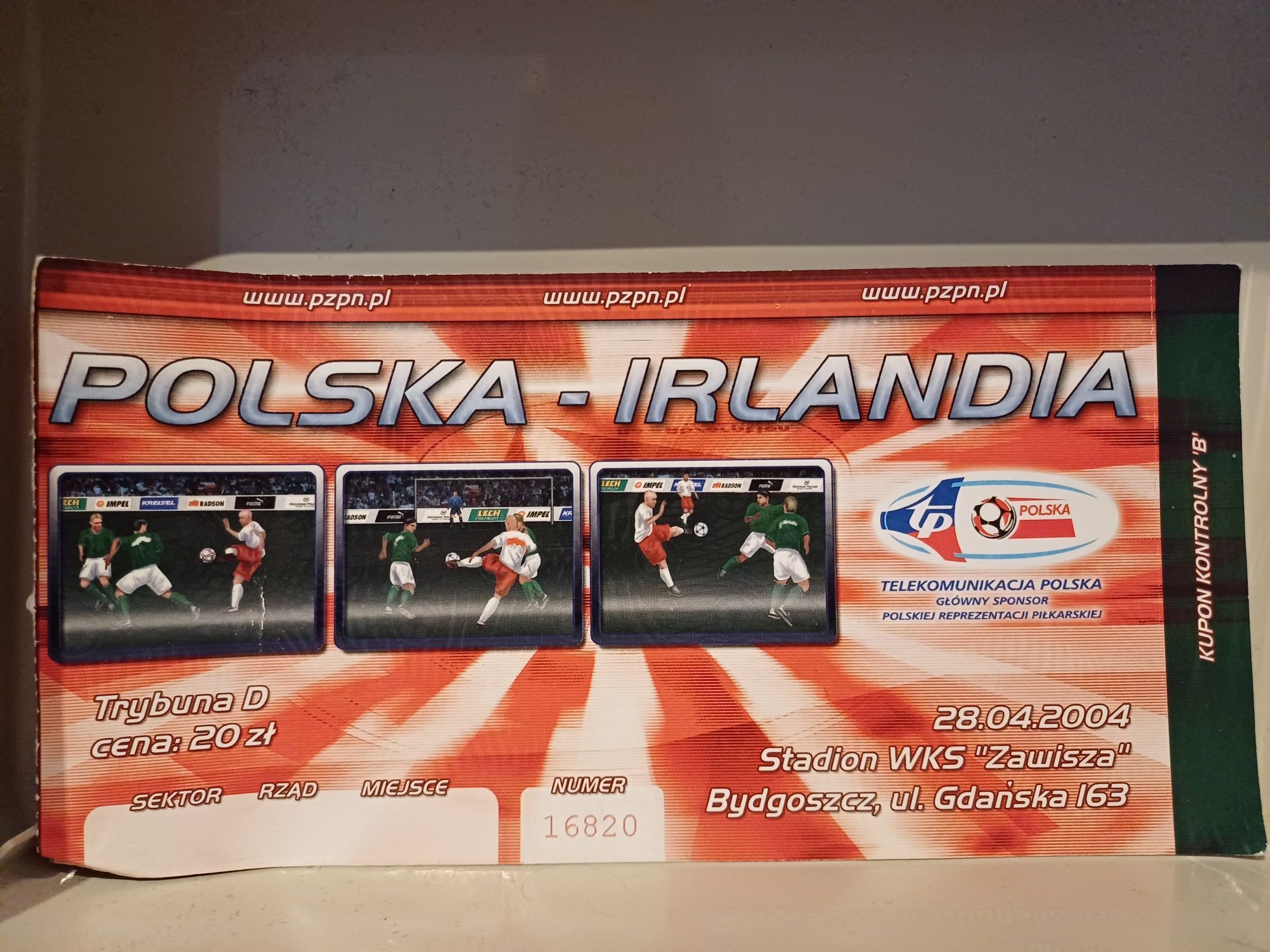 Bilet z 2004 r. Polska Irlandia piłka nożna