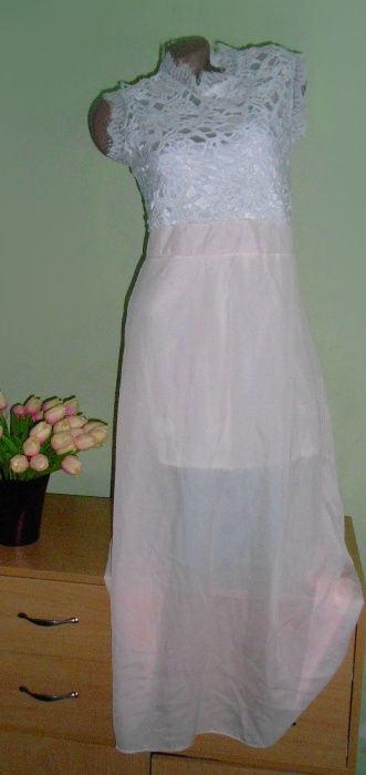 скидка платье с кружевом персиковый цвет и белый размер м