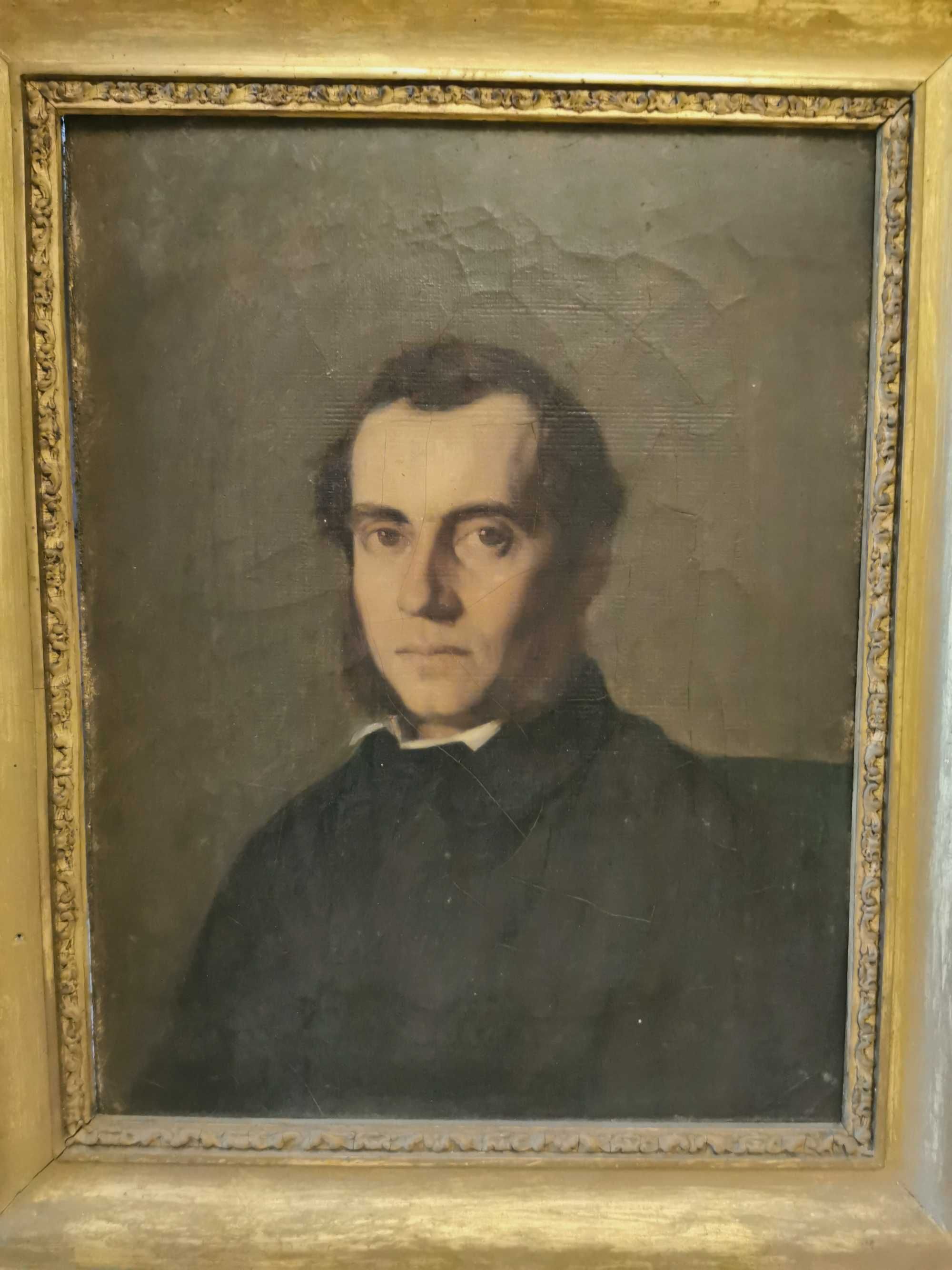 Zabytkowy portret mężczyzny XIX w. około 1850 w oryginalnej ramie