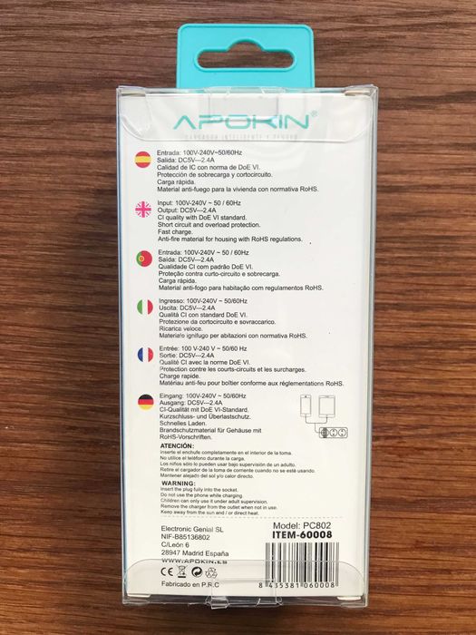 Adaptador corrente USB de 12W/ Carregador 12W para iPad Mini, Air, Pro