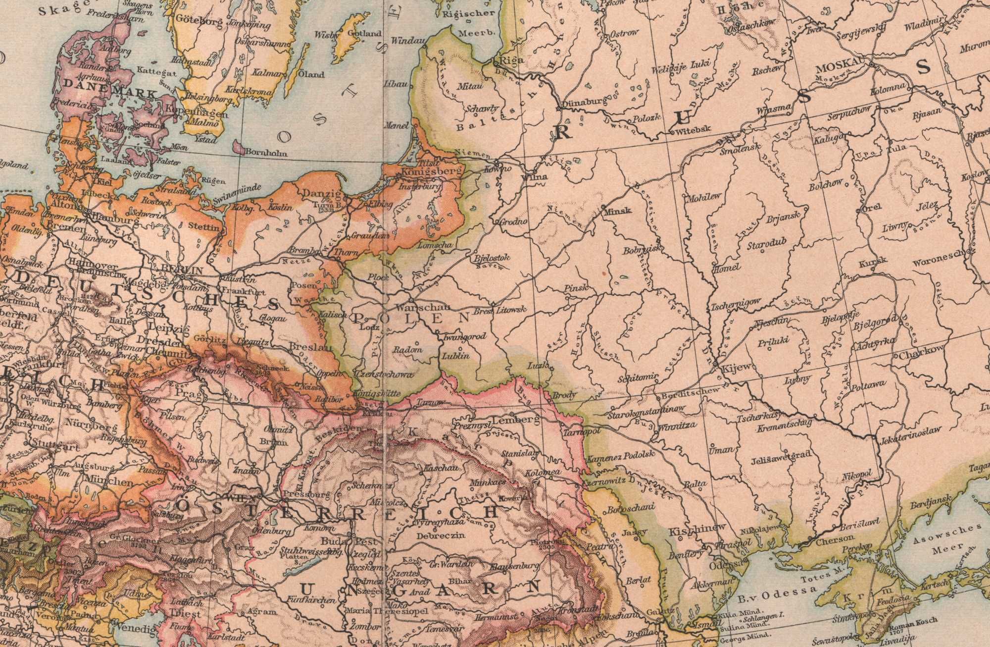 Europa. Duża efektowna mapa 1893 r. autentyk