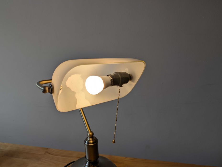 Lampa Bankierska Biurkowa - Klasyczna Biała - Banker Classic