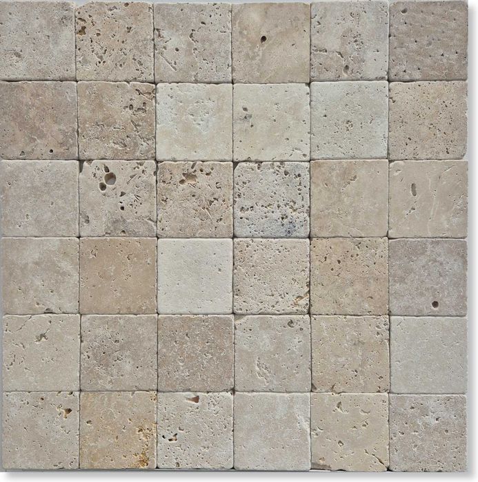 NOWOŚĆ Płytki Trawertyn kostka 10x10 Classic Light Bębnowany