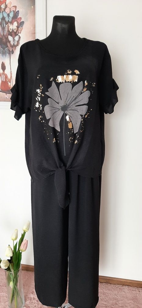 Czarny komplet bluzka +szerokie spodnie M/L