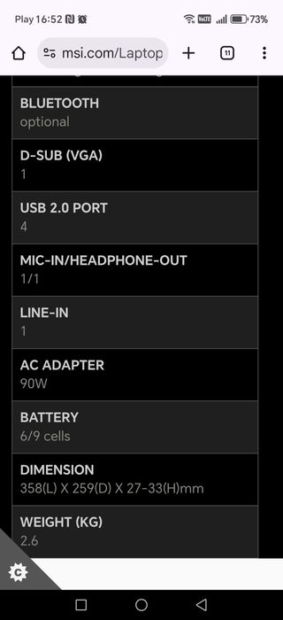 Laptop MSI VX600X