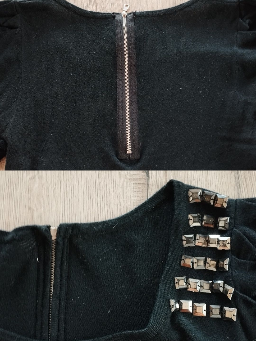 Czarna sukienka tunika sweter mała czarna ćwieki cekiny MINI S M 38 36