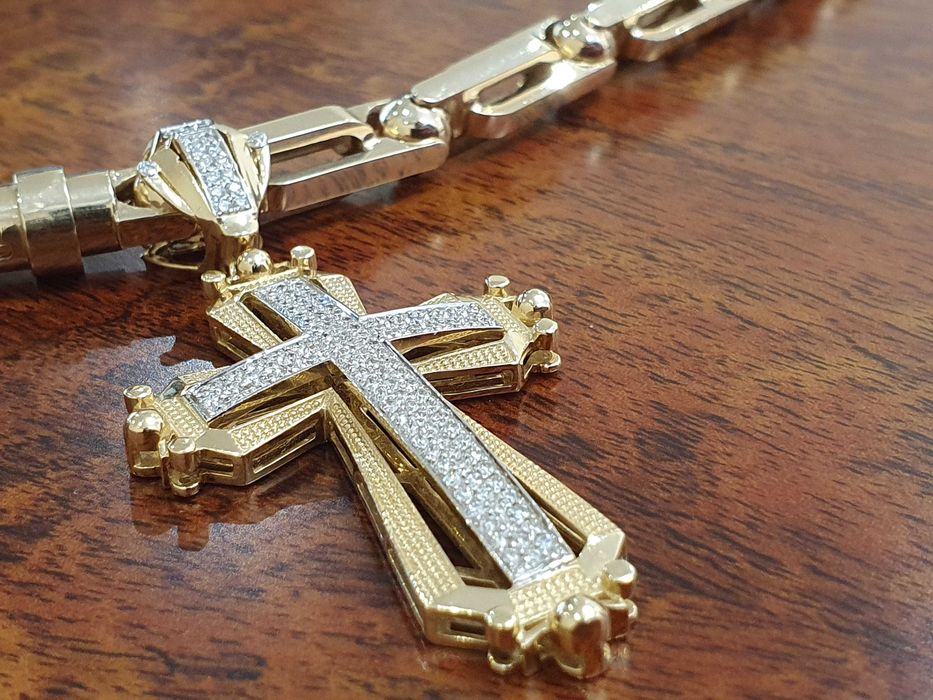 Złoty KRZYŻ Z DIAMENTAMI-128 szt.-1,25 ct.-próba 585.-DIAMENTOWY SKARB