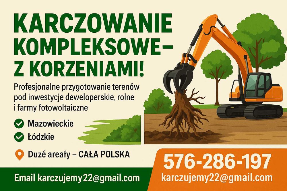 Wycinka drzew,karczowanie sadów i samosiejek z korzeniami od 0,5 ha.