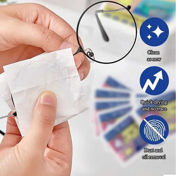 100szt chusteczki nawilżane do czyszczenia okularów smartfonów ekranów