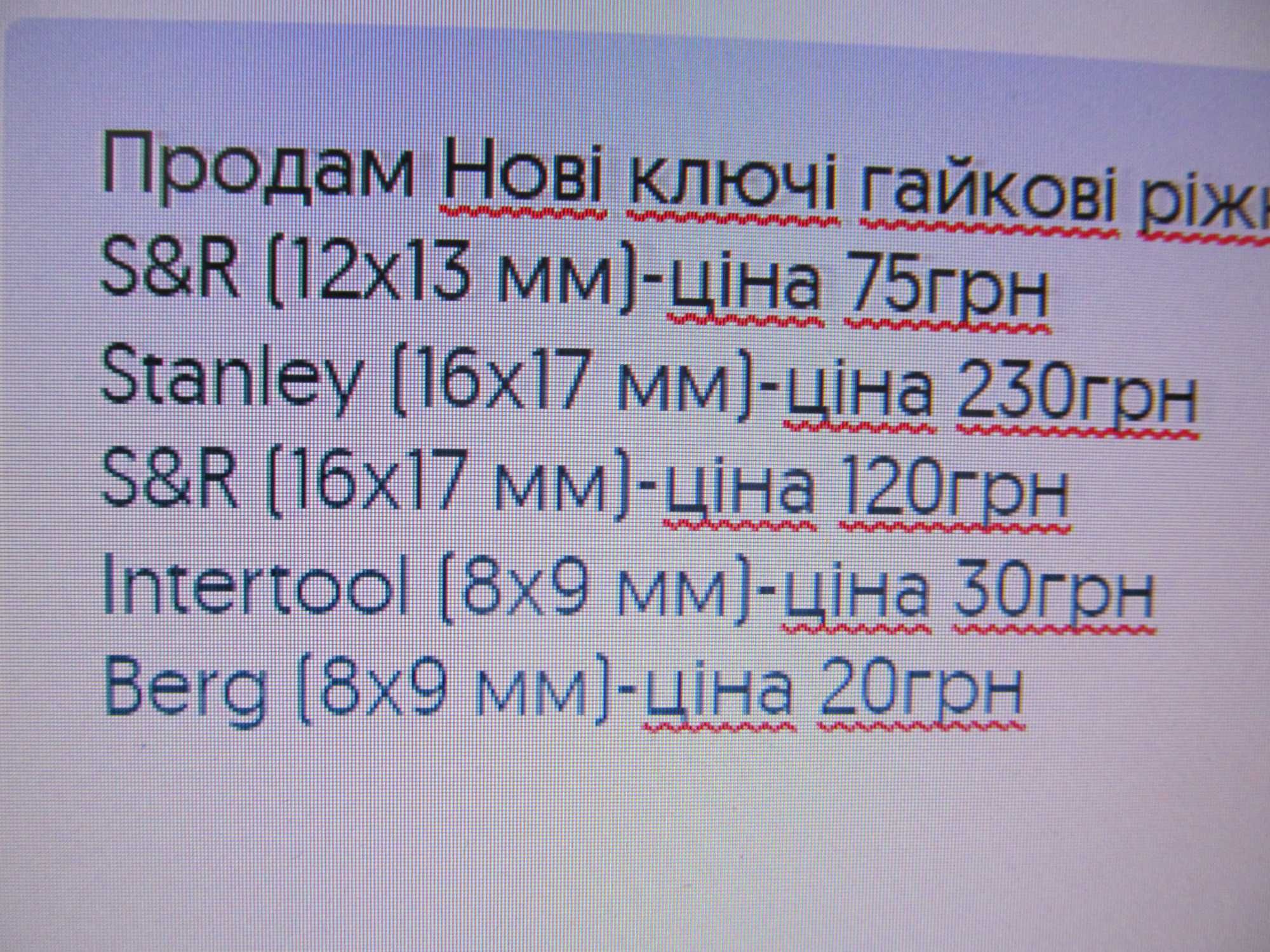 Нові ключі гайкові ріжкові S&R (12x13 мм)  (16x17 мм)