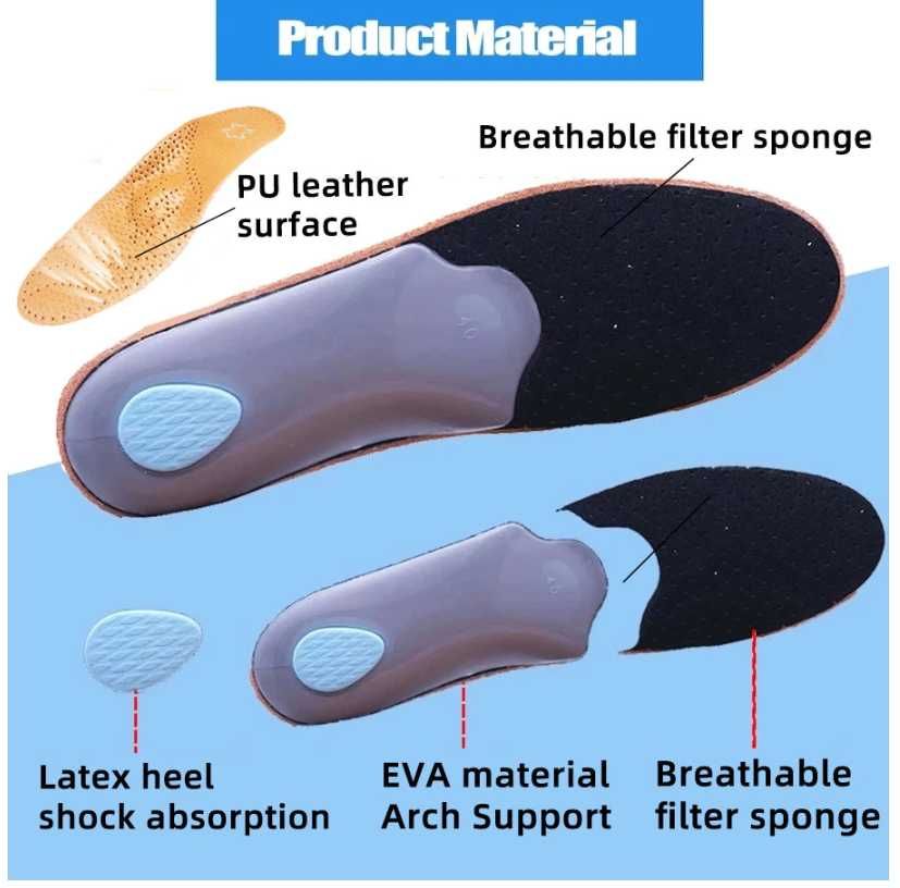 Ортопедические стельки для обуви кожаные с супинатором 35-46 размеры