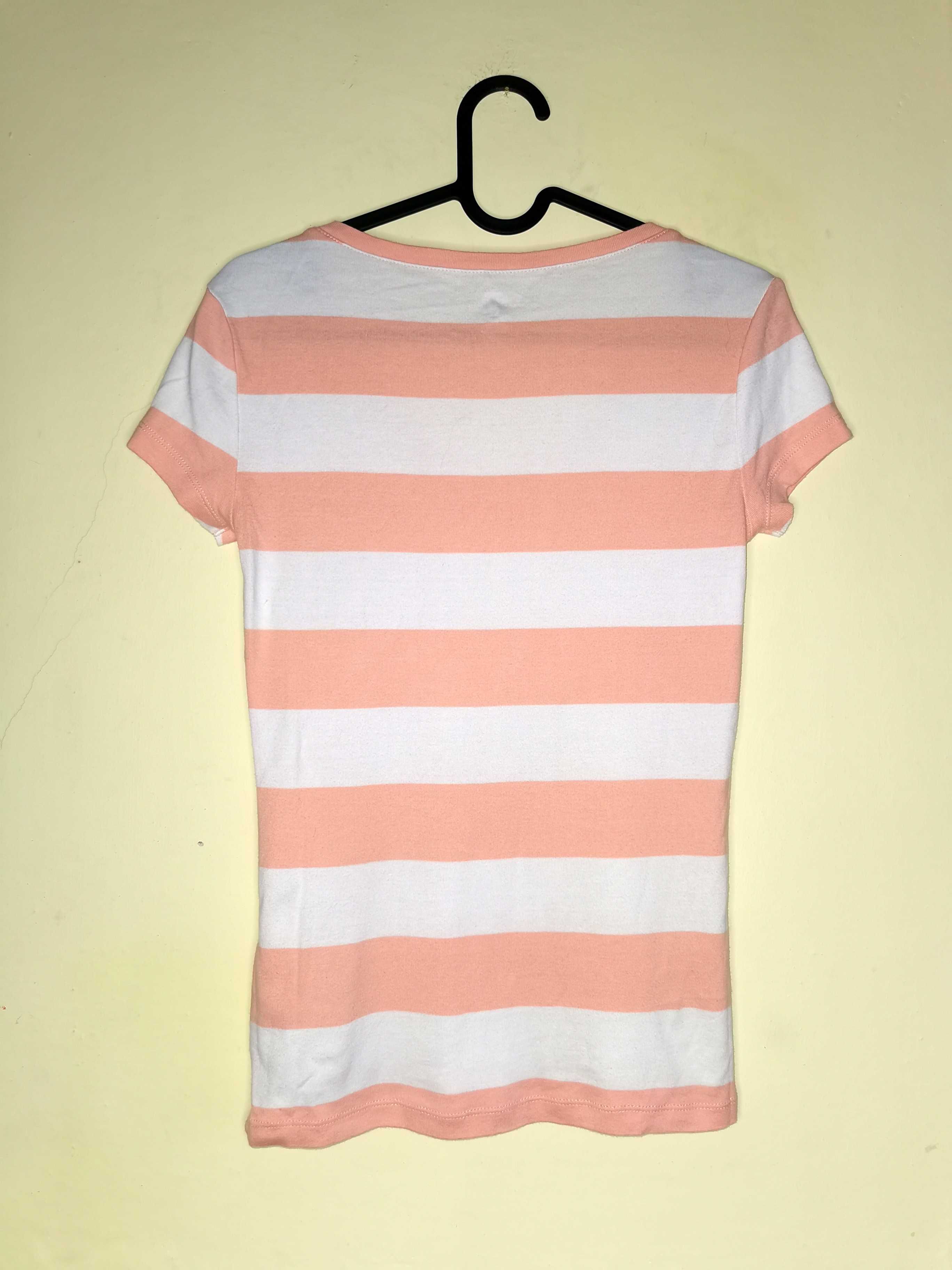 Tommy Hilfiger damska koszulka bluzka t-shirt r. XS biało-łososiowa