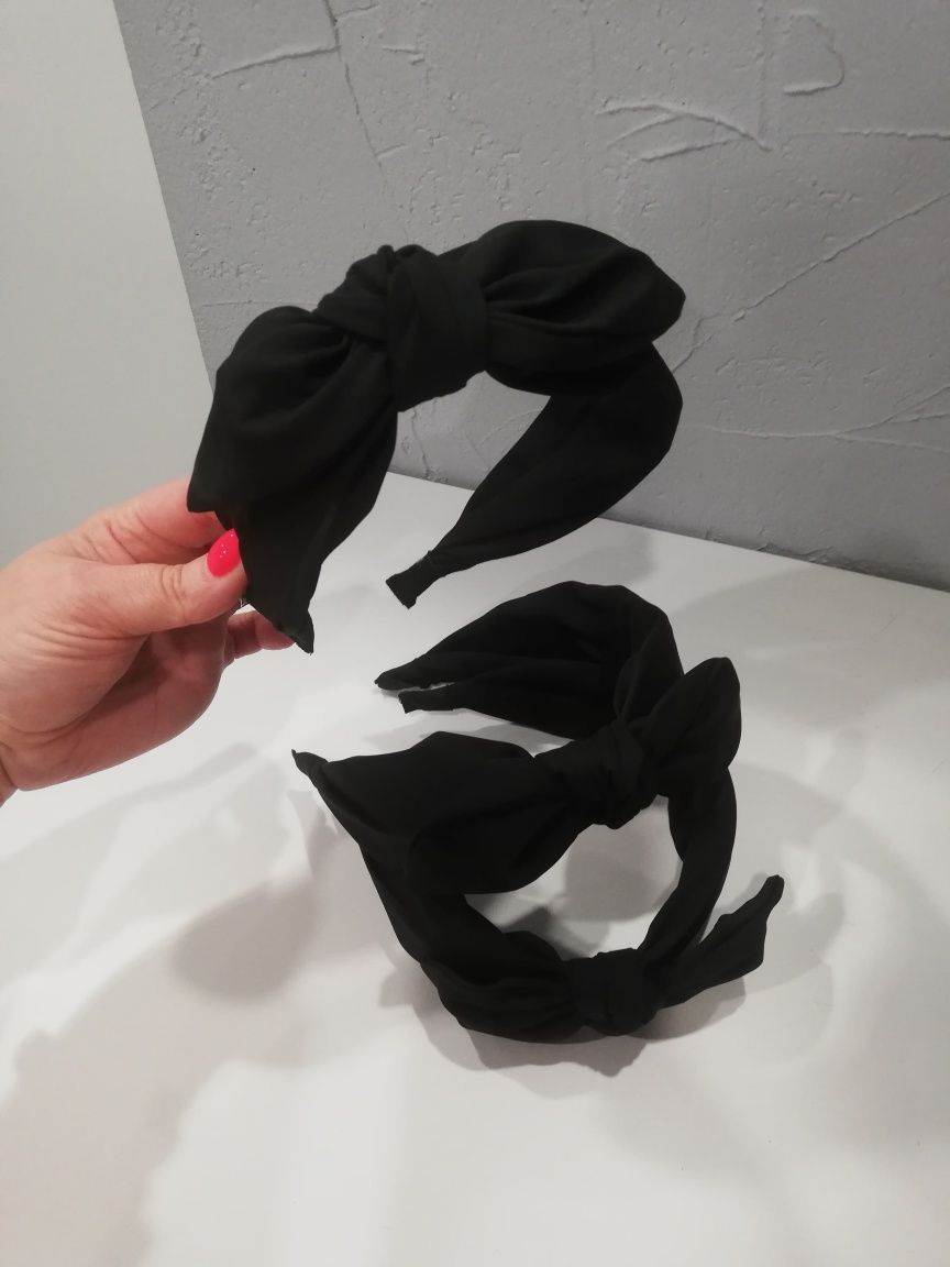 Opaska do włosów bandana turban węzeł kokarda satynowa czarna satyna