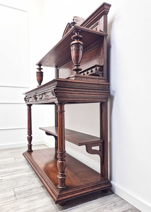 Antyk KOMPLET zdobiony KREDENS ORZECH eklektyczny + POMOCNIK do salonu