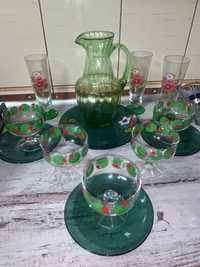 Кувшин  ваза бокалы тарелки креманки  цветное стекло Богемия