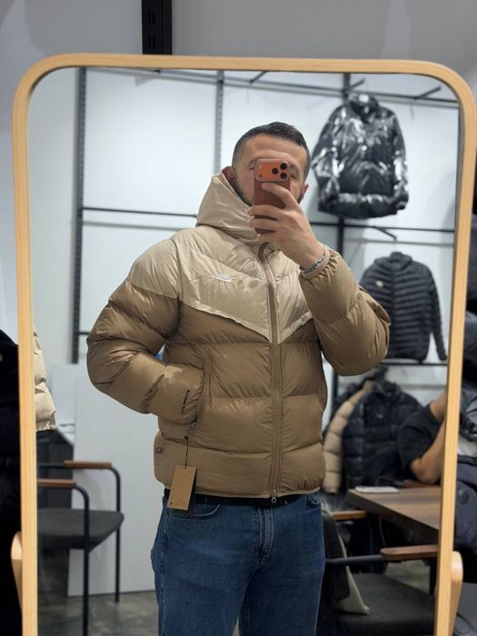 Чоловічий зимовий пуховик найк  nike storm fit синій та бежевий