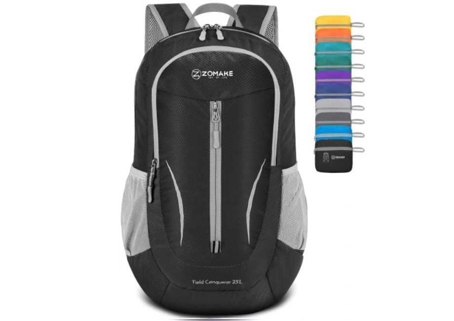 ZOMAKE Składany wodoodporny ultralekki plecak turystyczny 25l - CZARNY