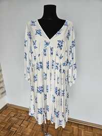 Sukienka marki h&m z beżową halką duży rozmiar 46 48 biała niebieska