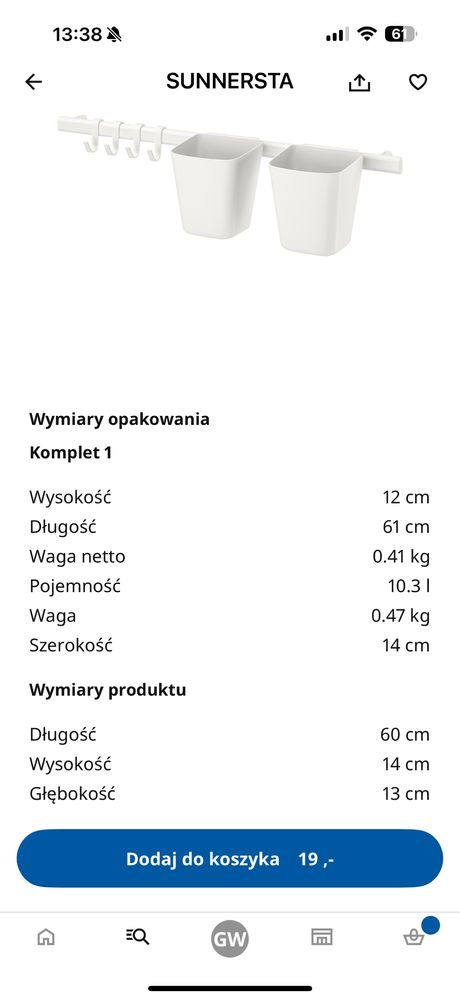 Drążek z haczykami i 4 pojemnikami nowy ikea sunnersta