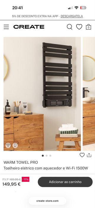 Toalheiro Eletrico Create com WiFi e ventilador