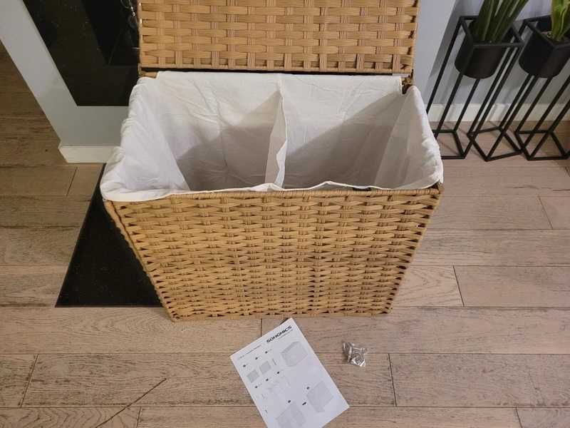 Ratanowy Kosz pojemnik na bieliznę, brudne ubrania nowy dwie przegrody